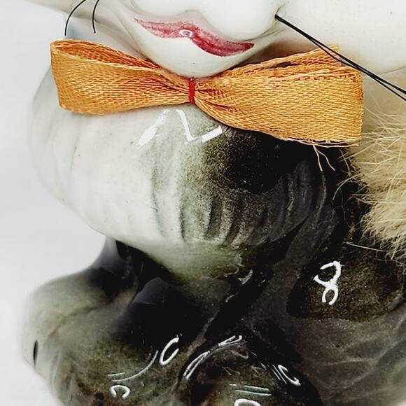 Vintage Norleans Japan Brown & White Ceramic Kitty with fluffy Ears & Tail - Picture 5 of 11